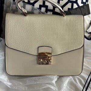 Iman Global Chic Cream Crocodile-Embossed Interchangeable Cover Handbag